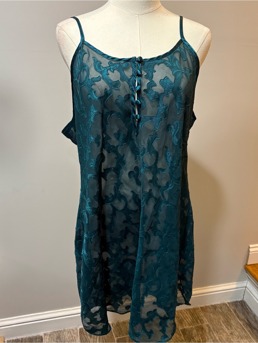 Vtg Inner Most Satin Sheer Slip Dress Lingerie Emerald Green Sz XL Sexy 90s